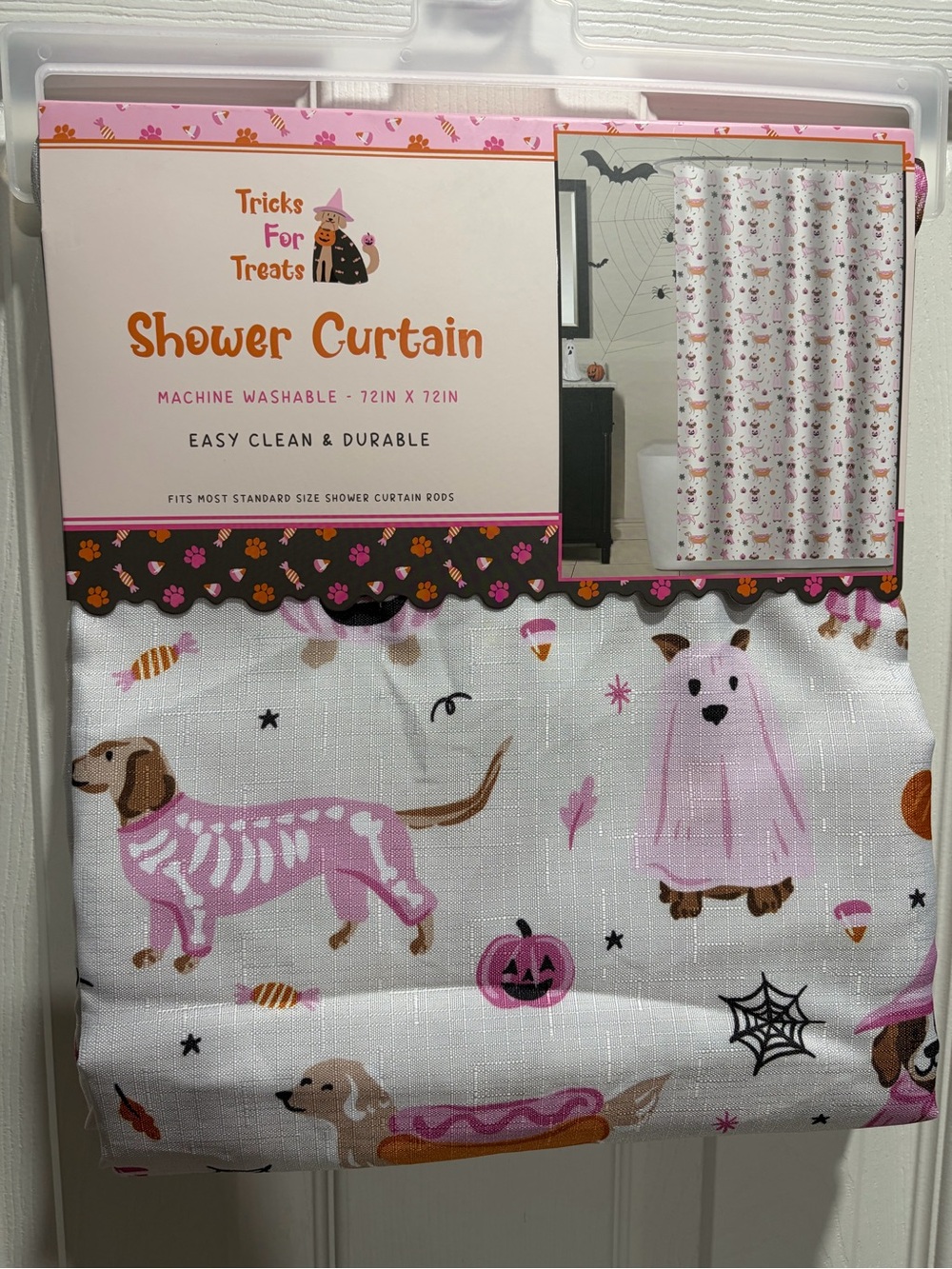 Pink Halloween Dachshund Shower Curtain